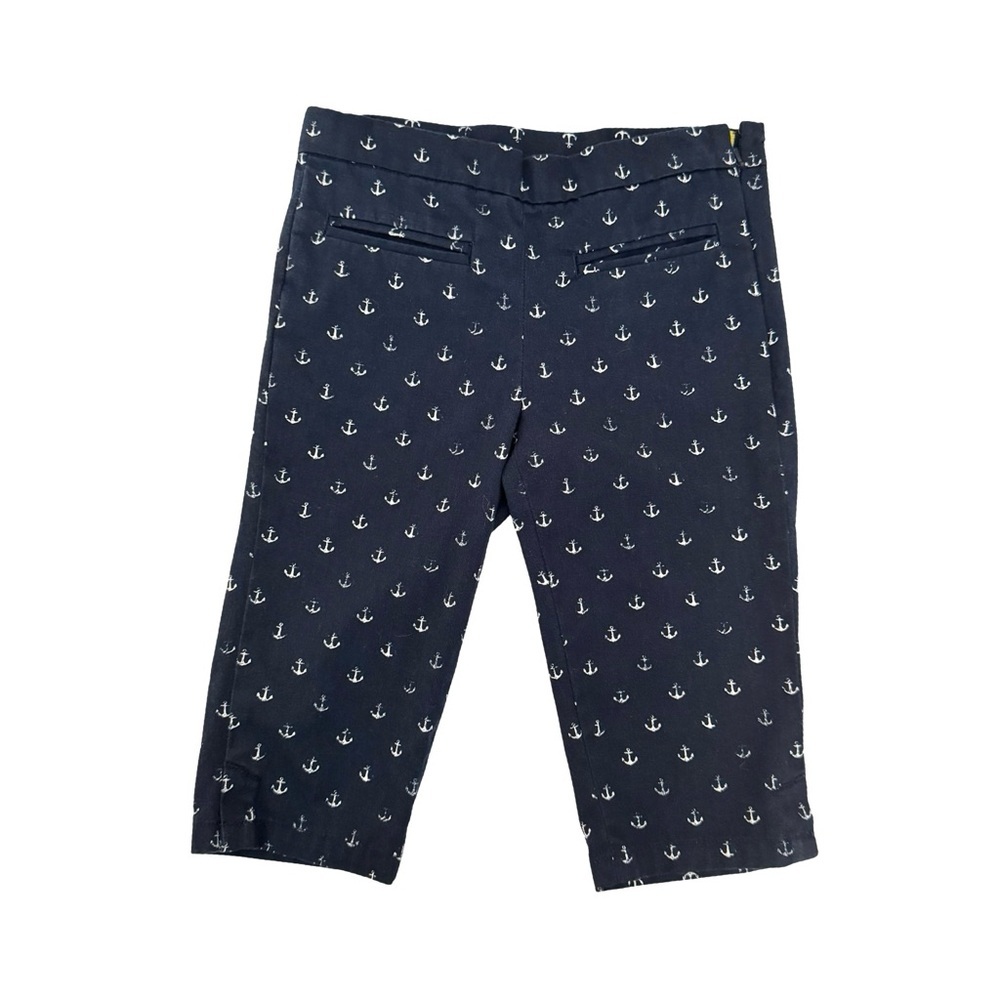 CREWCUTS Anchor Print Capri Pants Blue & White 100% Cotton Adjustable Waist 6